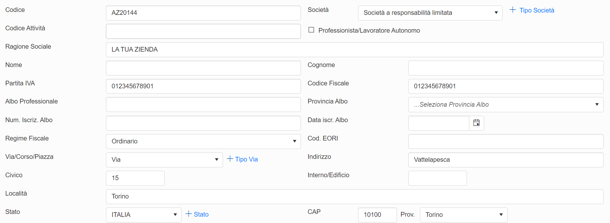 Configurazione azienda Reginvoice