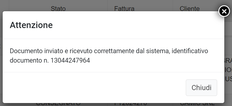 Invio confermato al Sistema di Interscambio Reginvoice