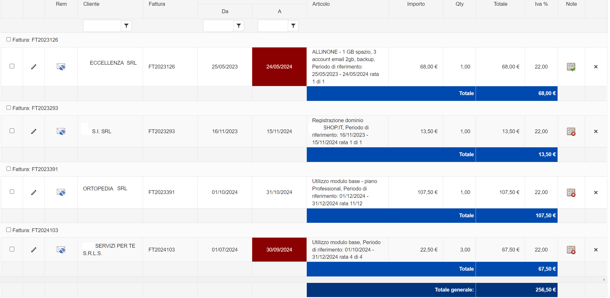 Fatturare le scadenze ricorsive Reginvoice
