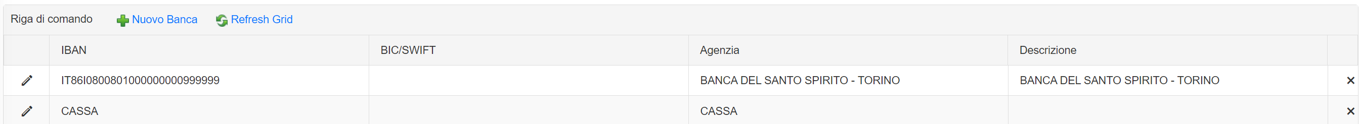 Tabella banche su Reginvoice